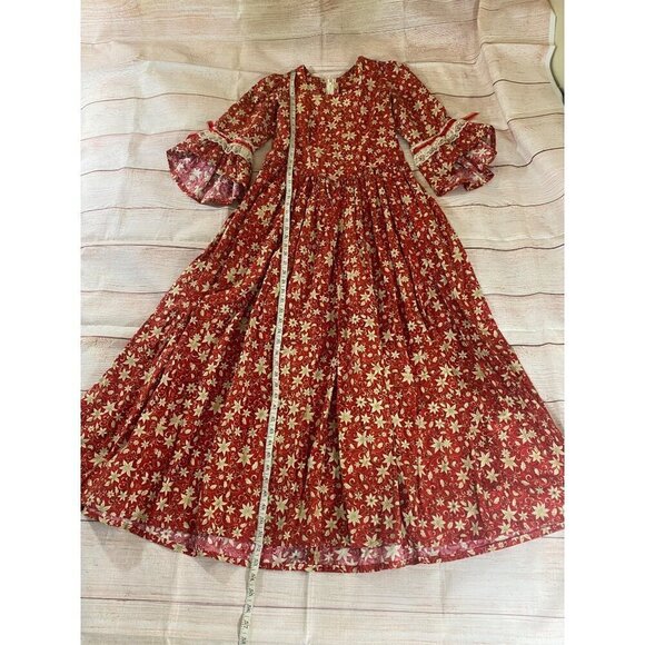 Hand Made Women's Victorian Era Floral Half Sleeve Reenactments Cosplay Dress M - Picture 7 of 15